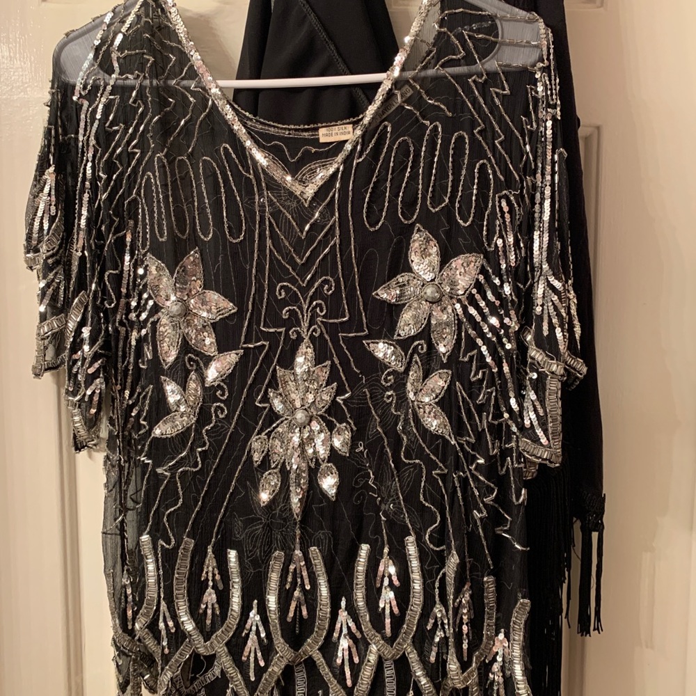 100% Silk Indian vintage embroidered / glitter top